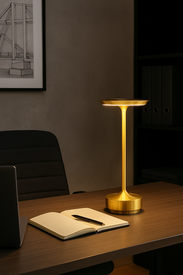 Sleek Brass LED Table Lamp – Minimalist and Functional Design
