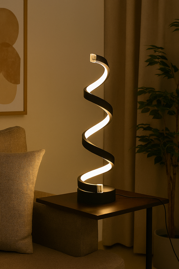 Modern Spiral LED Table Lamp – Minimalist Black Design