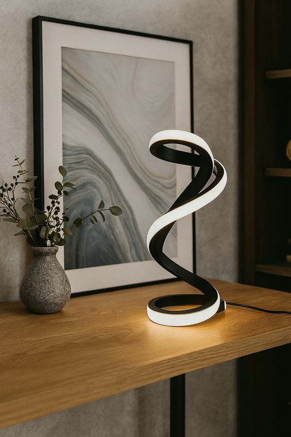Modern Spiral LED Table Lamp – Sculptural Black Design