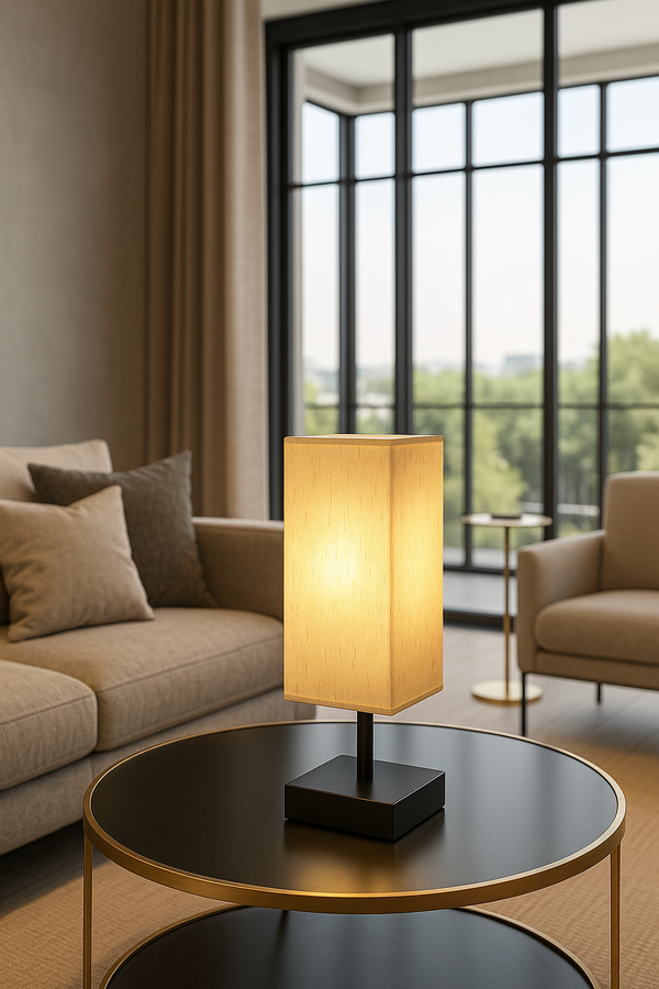 Modern Rectangular Table Lamp with Black Base – Soft Ambient Lighting