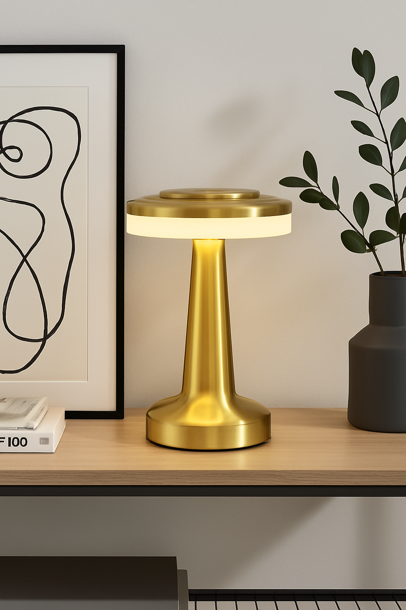 Contemporary Gold LED Table Lamp – Brushed Metal Finish