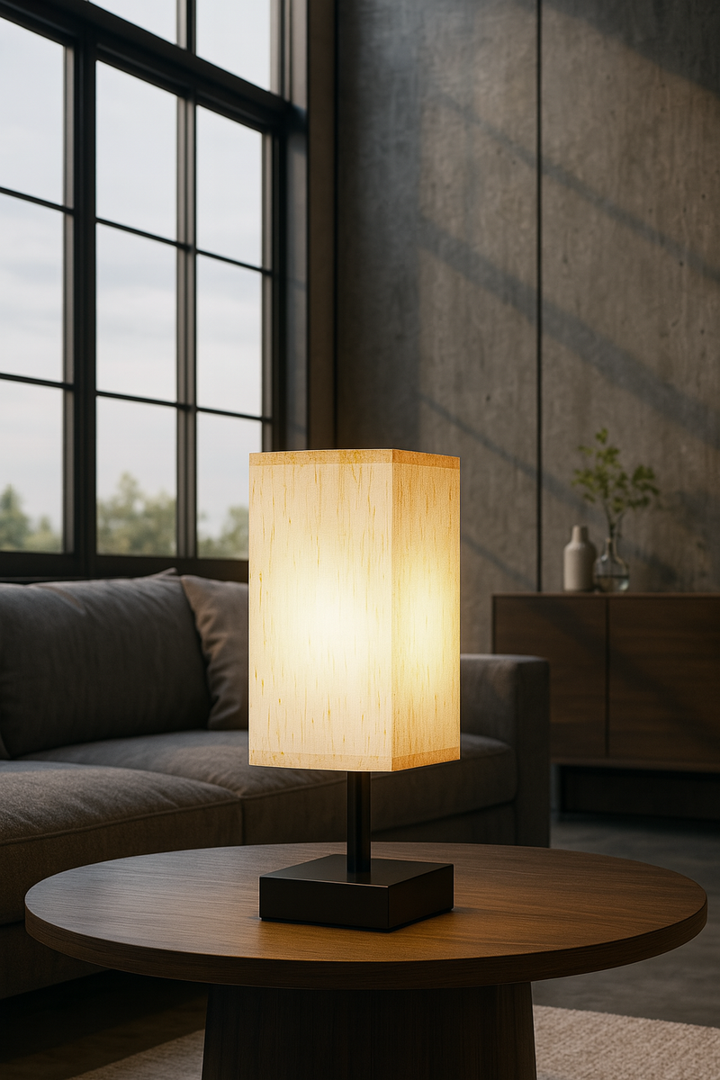 Modern Rectangular Table Lamp with Black Base – Soft Ambient Lighting